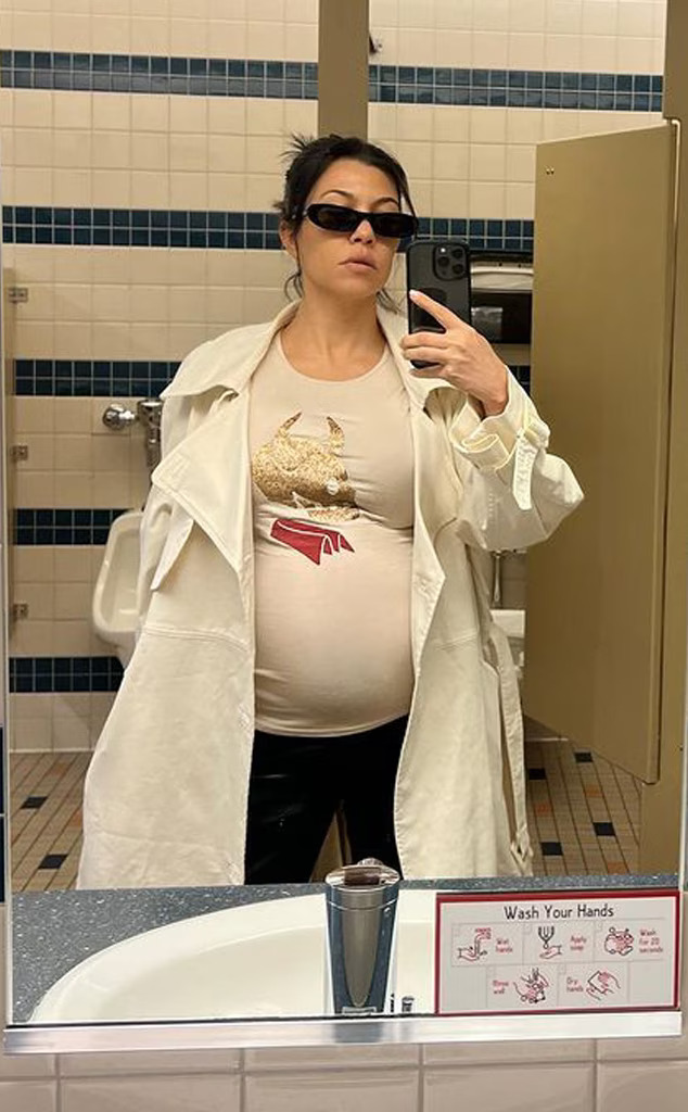 Kourtney Kardashian, 44, shows off her pregnancy bump in tight-fitting maternity bodysuit  as she and husband Travis Barker enjoy a romantic stroll in Santa Barbara