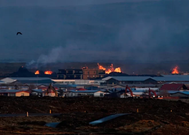 Icelandic volcano eruption flows burns buildings  into evacuated fishing town